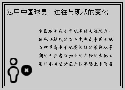法甲中国球员：过往与现状的变化